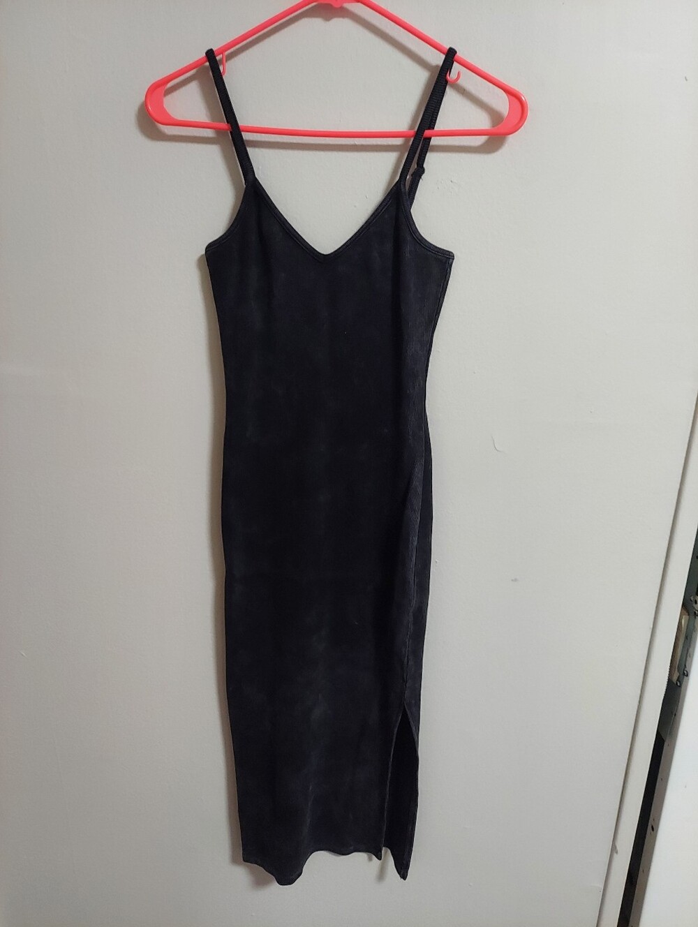 Lulu's Black V-Neck Slip Midi Dress with Side Slit